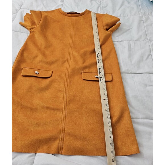 Zara Dress‎ Medium Orange Faux Suede Mini Shift Bloggers Favorite Stretch - Picture 8 of 8